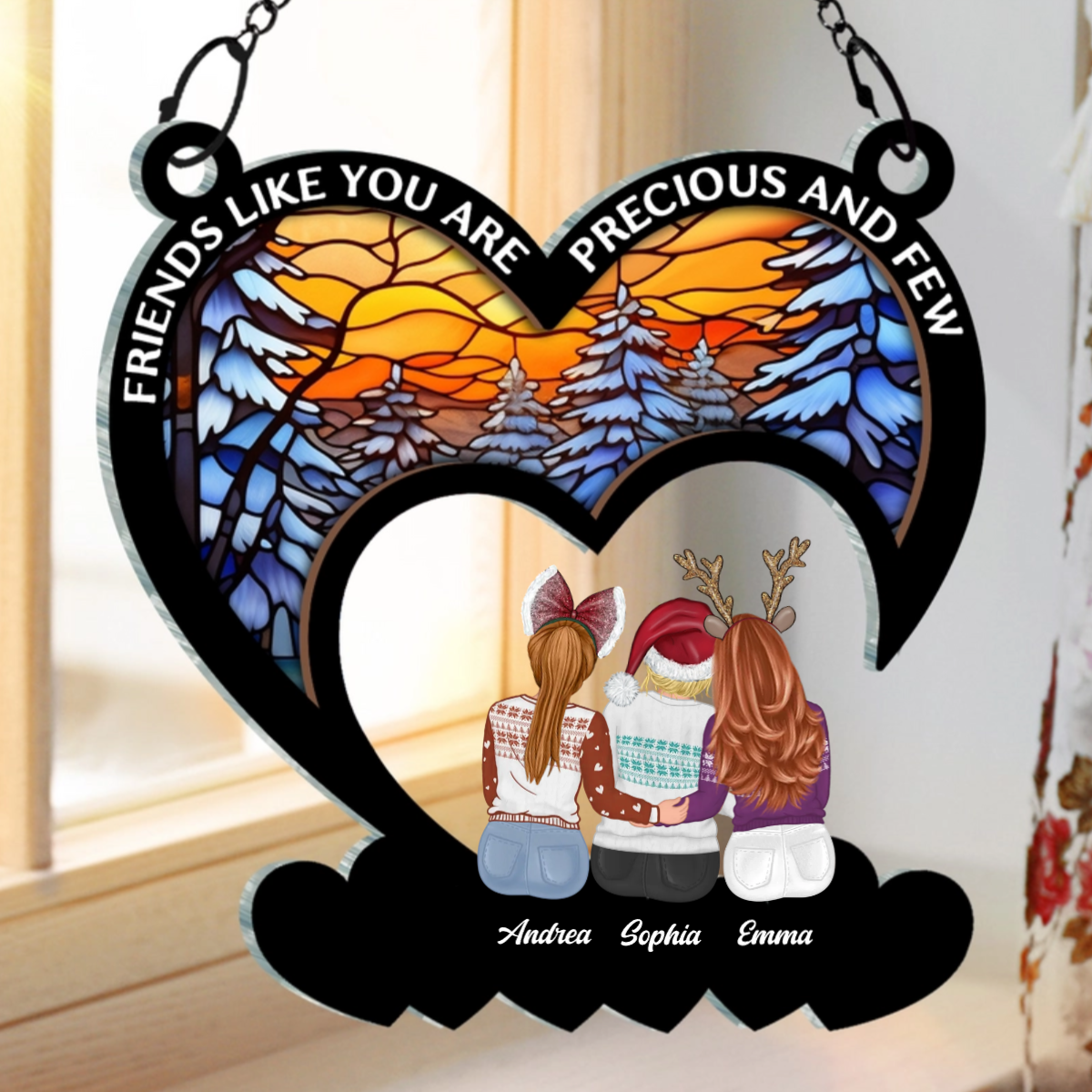 Christmas Bestie Friends Like You - Personalized Window Hanging Suncatcher Ornament