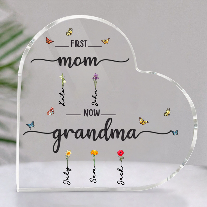Mother - First Mom Now Grandma - Personalized Heart Acrylic Plaque (L)