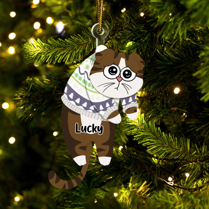 Hanging Cat Have Yourself A Meowy Christmas - Personalized Cutout Acrylic Ornament