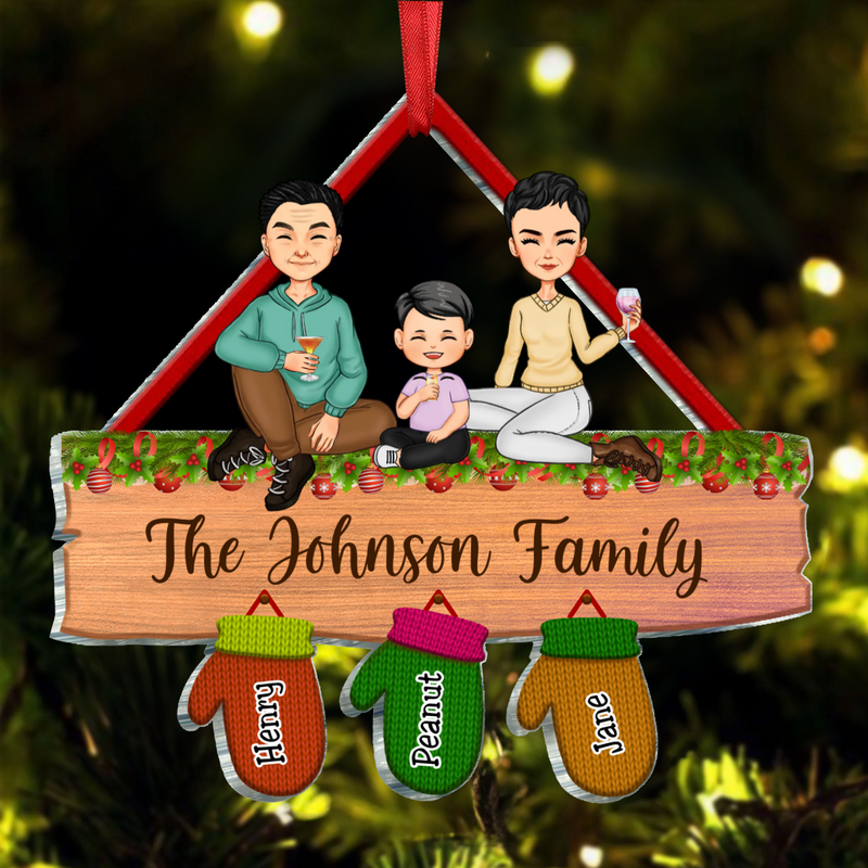 Family - Family Peeking Christmas Glove - Personalized Circle Ornament (II)