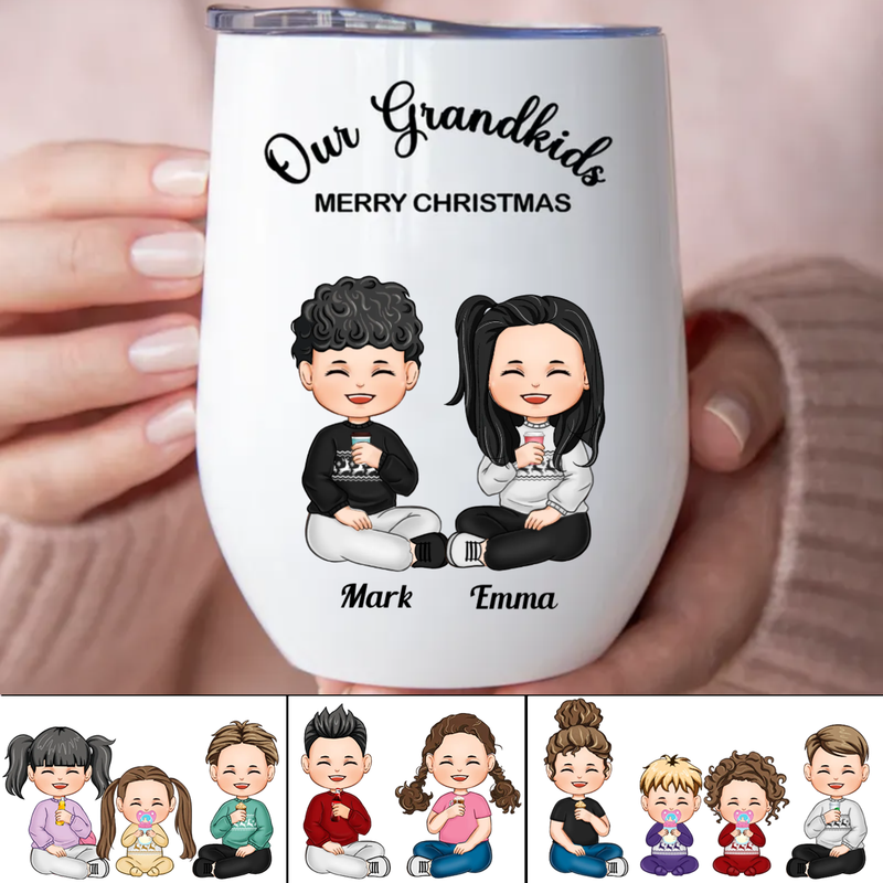 Family - Our Grandkids Merry Christmas - Personalized Wine Tumbler