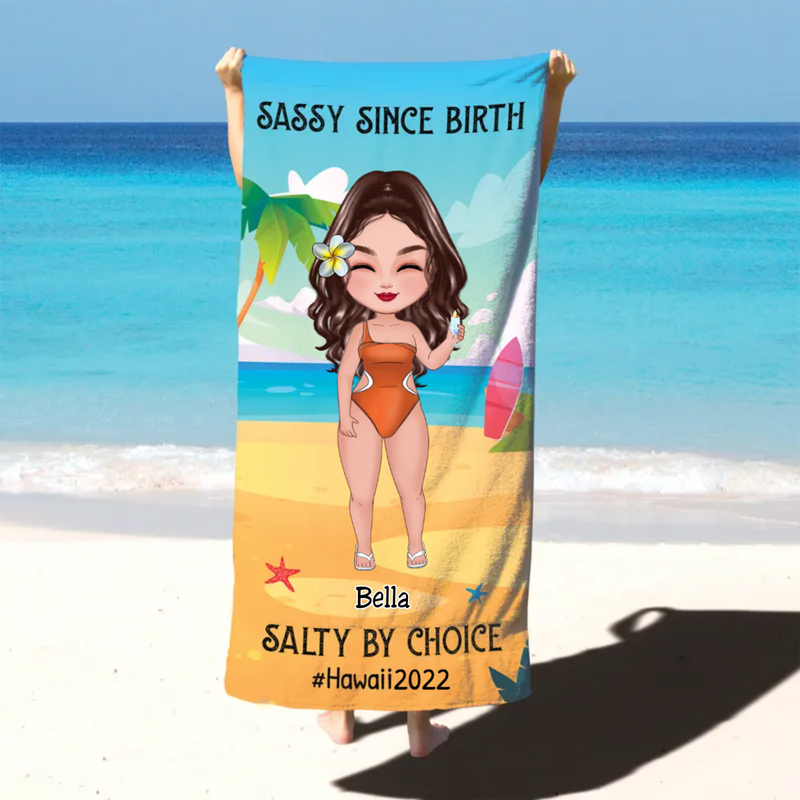 Friends - Sassy Since Birth Salty By Choice  - Personalized Beach Towel