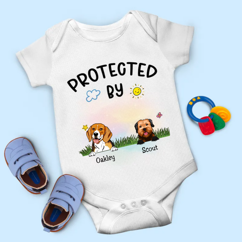 Dog Lovers - Protected By - Personalized Baby Bodysuit