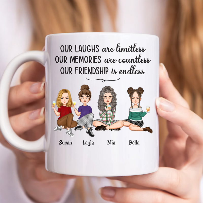 Friends - Our Laughs Are Limitless Our Memories Are Countless Our Friendship Is Endless - Personalized Mug (BU)