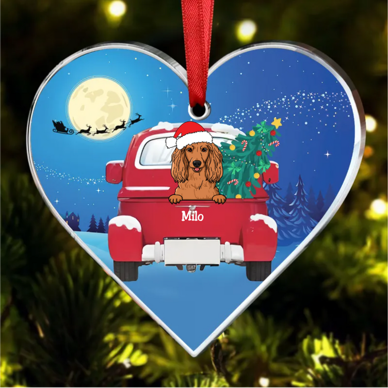 Dog Lovers - Dog Christmas Red Truck - Personalized Heart Ornament
