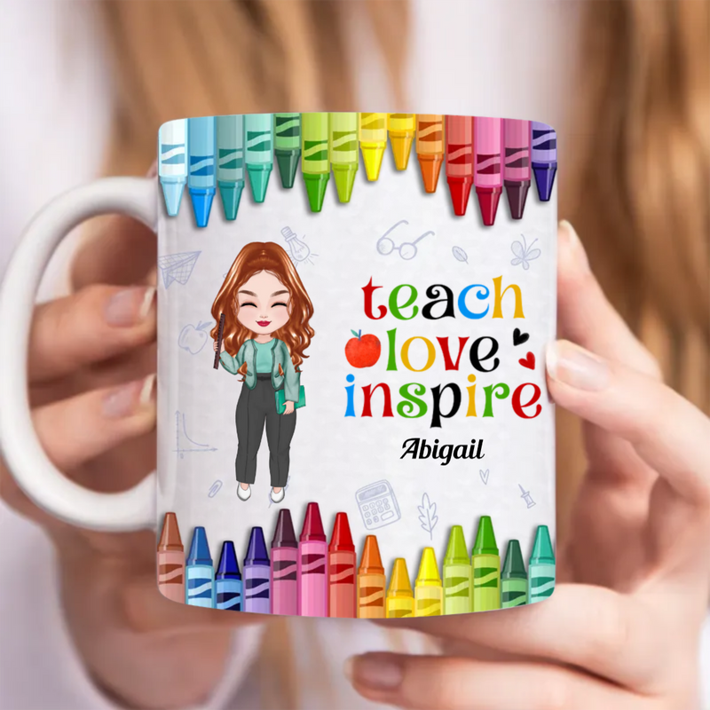 Teacher - Colorful Crayon Teach Love Inspire - Personalized Mug