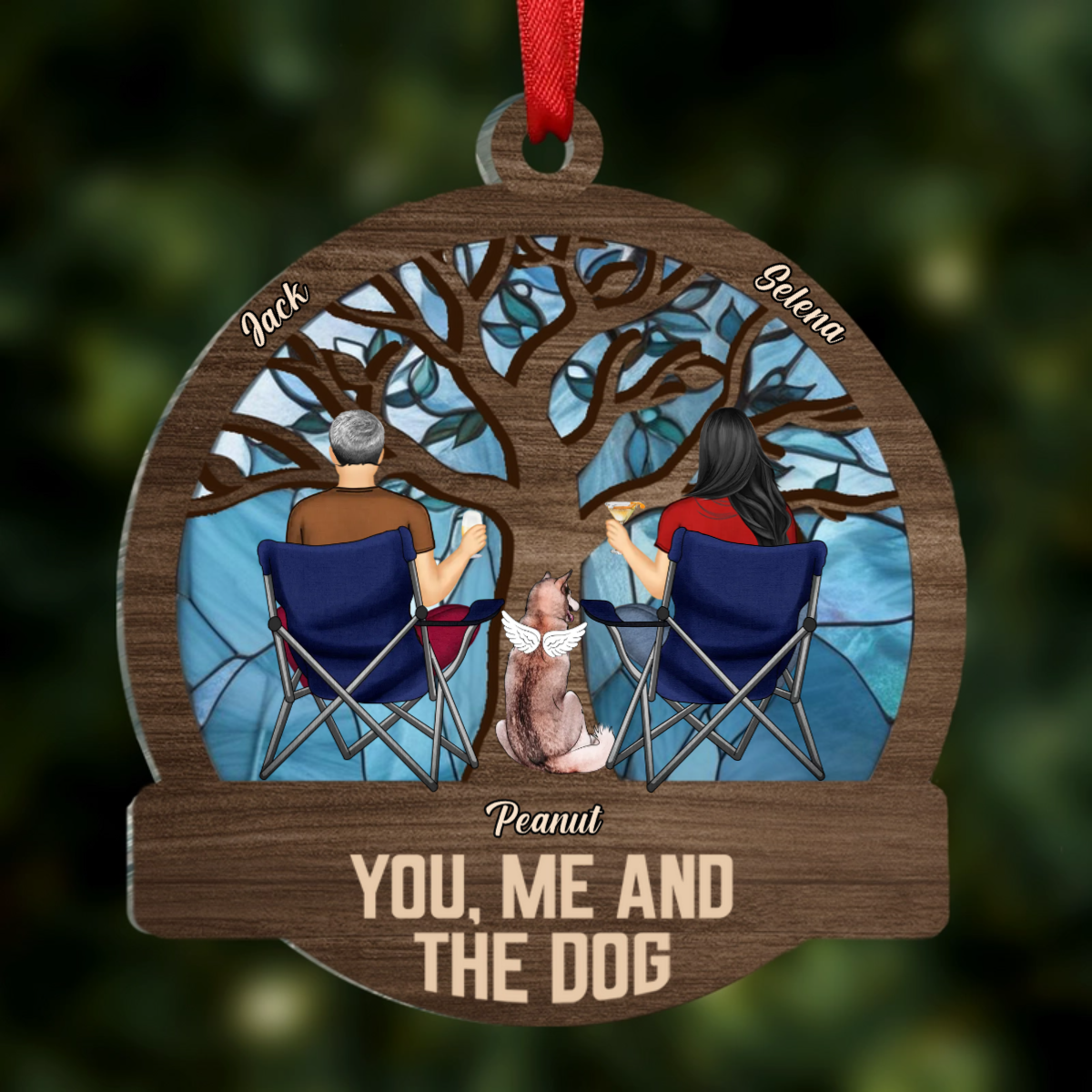 Four Seasons You, Me And The Dog - Personalized Window Hanging Suncatcher Ornament