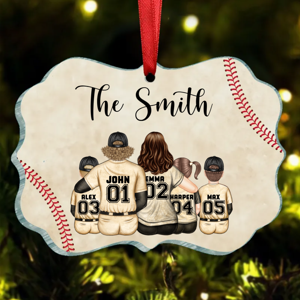 Baseball Family Team Sitting Personalized Acrylic Ornament, Christmas Decoration