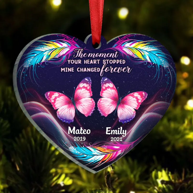 Family -  The Moment Your Heart Stopped Mine Changed Forever - Personalized Heart Ornament