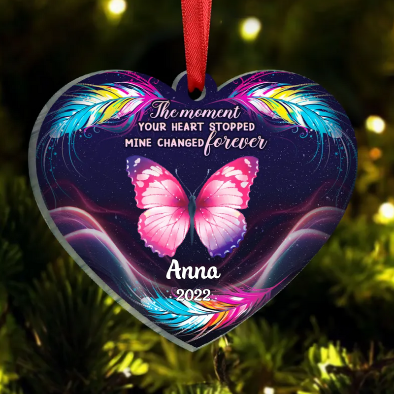 Family -  The Moment Your Heart Stopped Mine Changed Forever - Personalized Heart Ornament