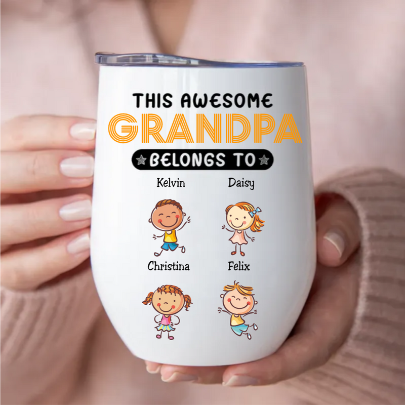 Family - This Grandpa Belongs To -  Personalized Wine Tumbler (LH)
