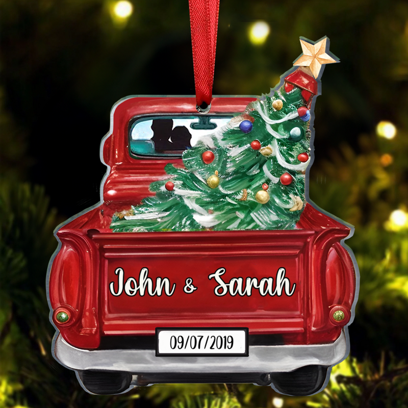 Couples -  Christmas Tree Couple Custom Names and Date - Personalized Truck Ornament
