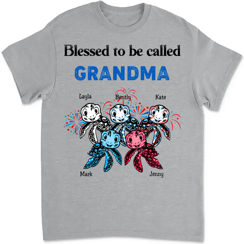 Grandma - Grandma Mom Turtle Custom Names - Personalized Unisex T-Shirt