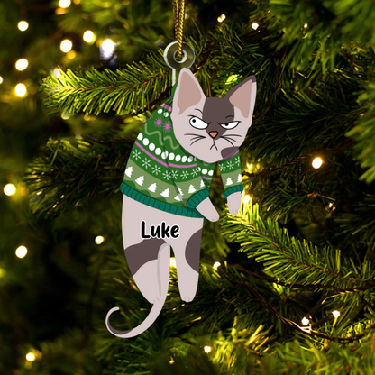 Hanging Cat Have Yourself A Meowy Christmas - Personalized Cutout Acrylic Ornament