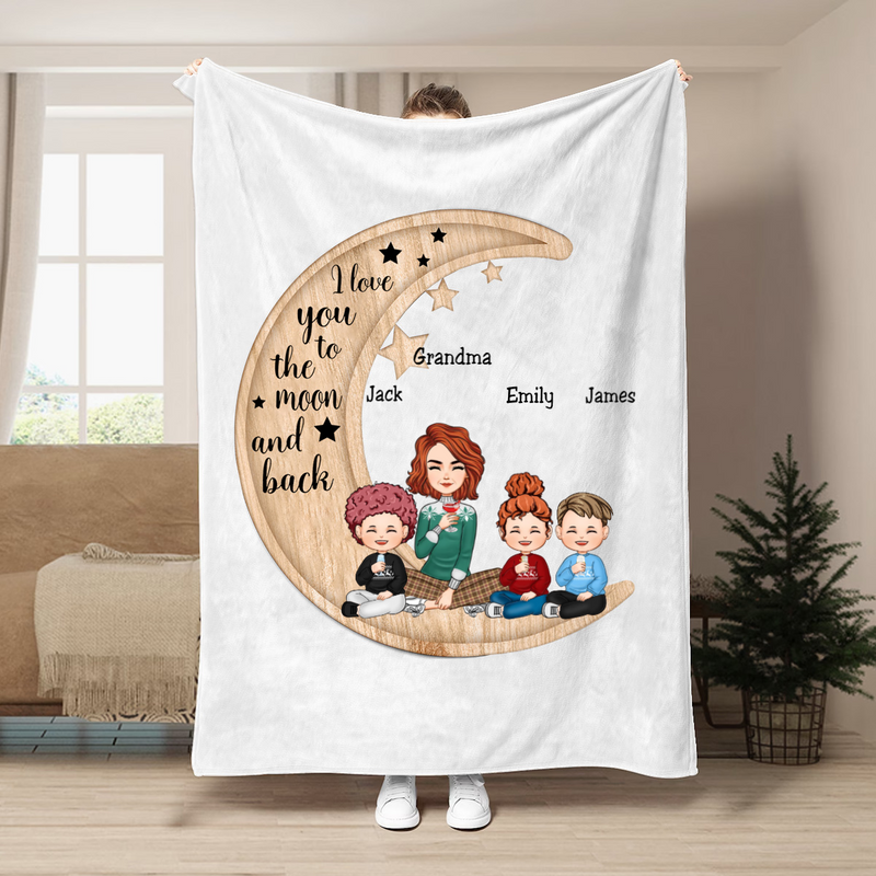 Grandma - I Love You To The Moon And Back - Personalized Blanket (NM)