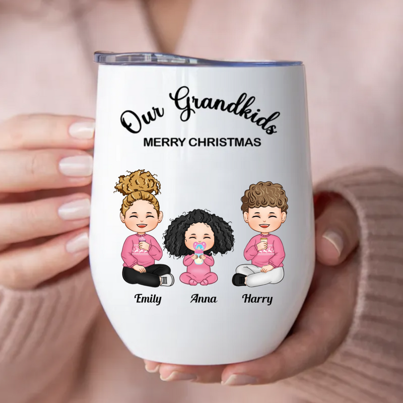 Family - Our Grandkids Merry Christmas - Personalized Wine Tumbler
