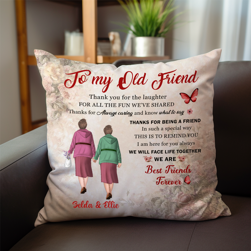 Friends - Thank You Old Friends Holding Hands Vintage Style - Personalized Pillow