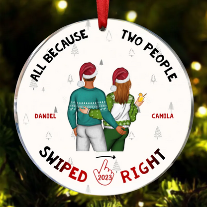 Christmas Swiped Right - Gift For Couples - Personalized Custom Circle Ornament