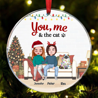 You Me & The Cats On Sofa Christmas Personalized Circle Ornament