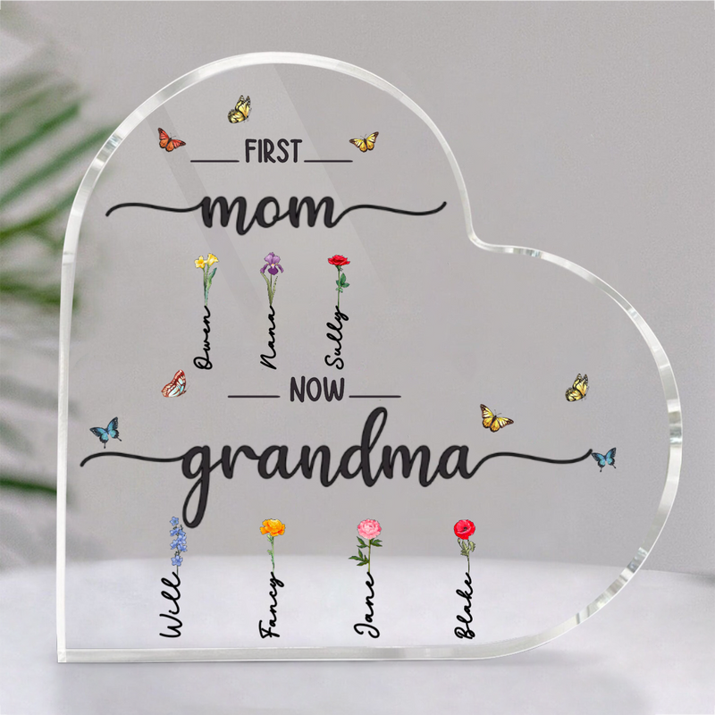 Mother - First Mom Now Grandma - Personalized Heart Acrylic Plaque (II)