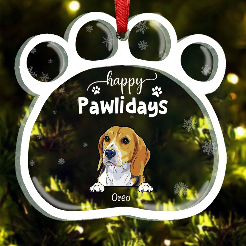 Pet Lovers - Happy Pawlidays Funny Cartoon Dogs Cats - Personalized Acrylic Ornament