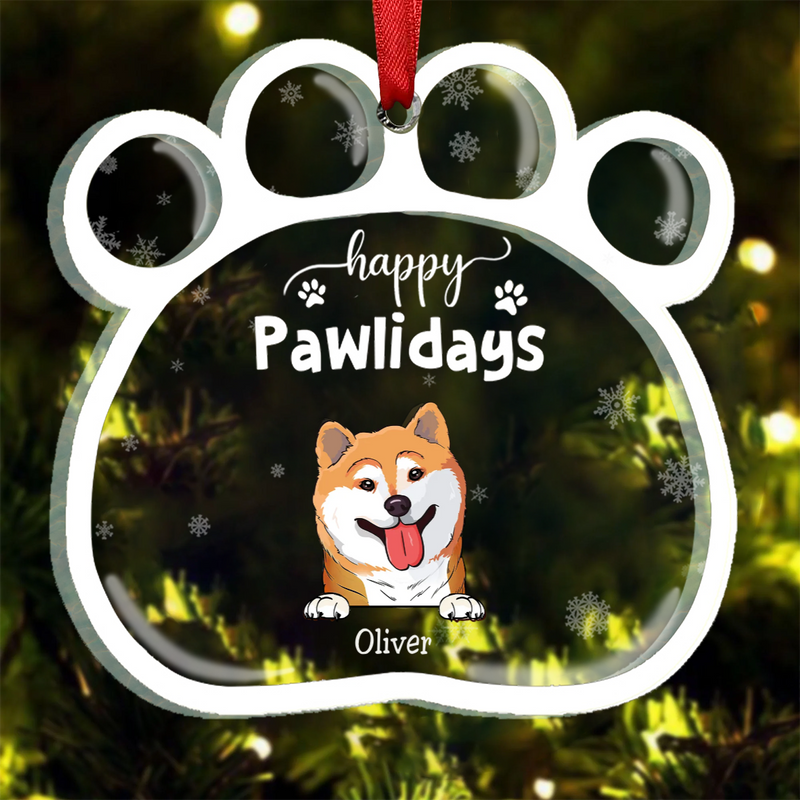 Pet Lovers - Happy Pawlidays Funny Cartoon Dogs Cats - Personalized Acrylic Ornament