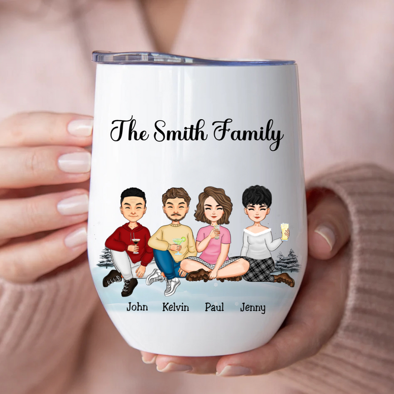Family - Family Snow Background Ver 3 - Personalized Wine Tumbler