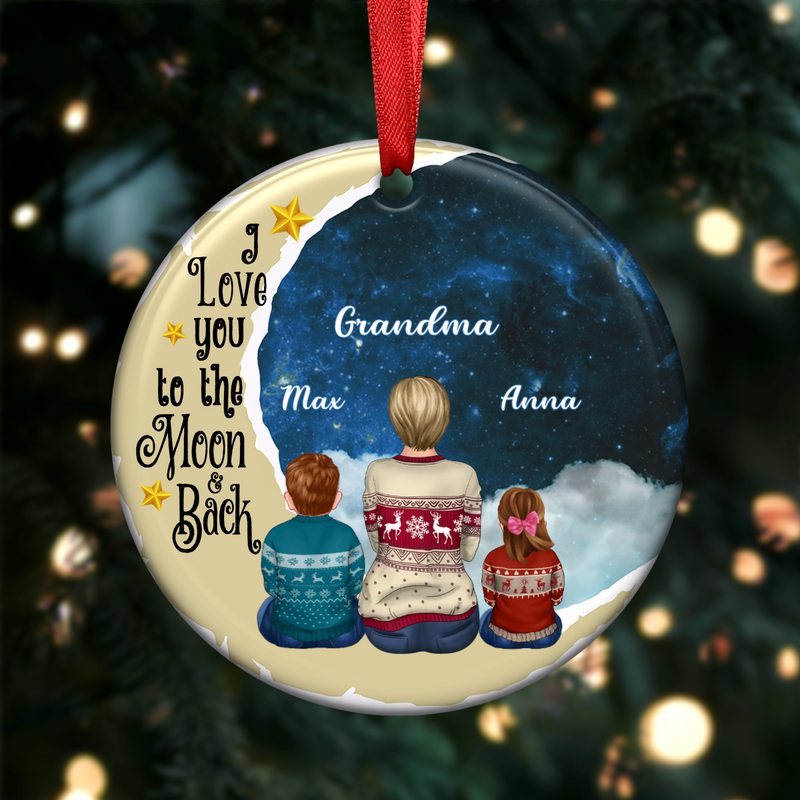 Grandma Grandkids - I love you to the moon and back - Personalized Circle Ornament (QA)