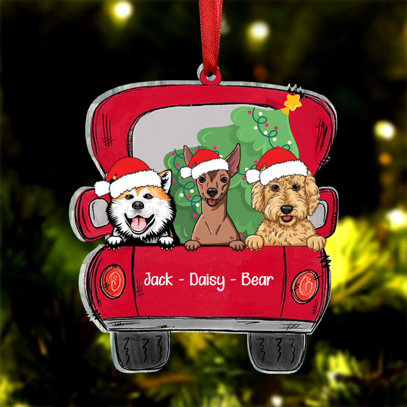 Dog Lovers - Dog Christmas - Personalized Red Truck Ornament
