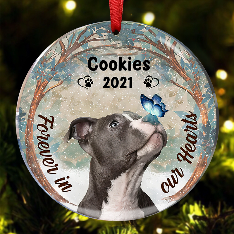 Dog Lovers - Forever In Our Hearts Pitbull Dog - Personalized Circle Ornament