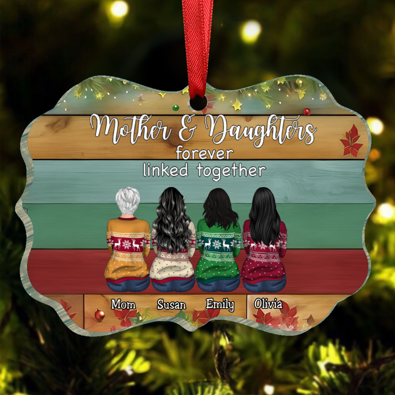 Family - Mother & Daughters Forever Linked Together - Personalized Ornament (TT)