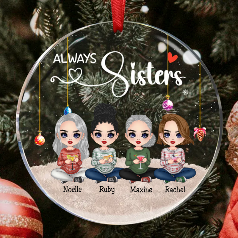 Sisters - Always Sisters - Personalized Circle Ornament (TB)
