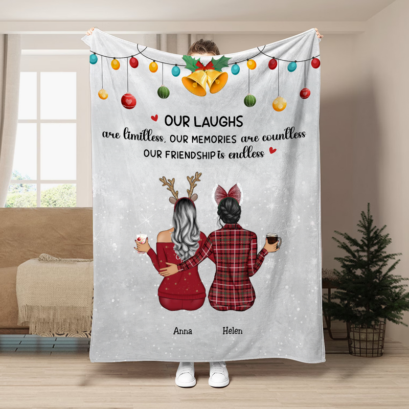 Besties - Our Laughs Are Limitless Our Memories Are Countless Our Friendship Is Endless - Personalized Blanket