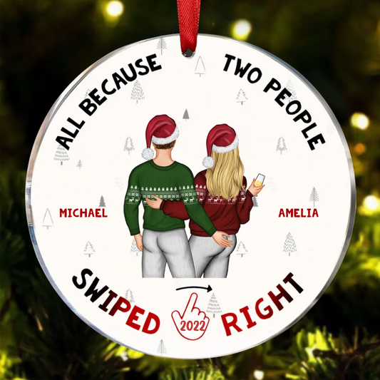 Christmas Swiped Right - Gift For Couples - Personalized Custom Circle Ornament