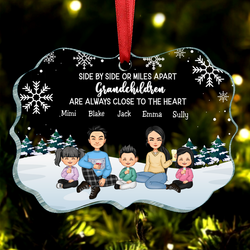 Family - Side By Side or Smiles A Part Grandchildren Are Always Close To The Heart - Personalized Acrylic Ornament