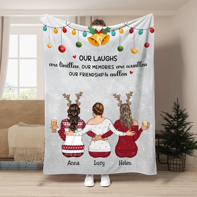 Besties - Our Laughs Are Limitless Our Memories Are Countless Our Friendship Is Endless - Personalized Blanket