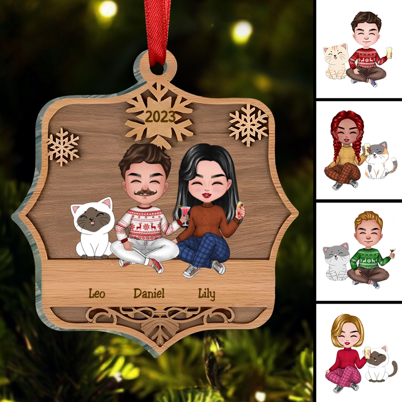 Family - Cute Family Sitting - Personalized Ornament (LH)