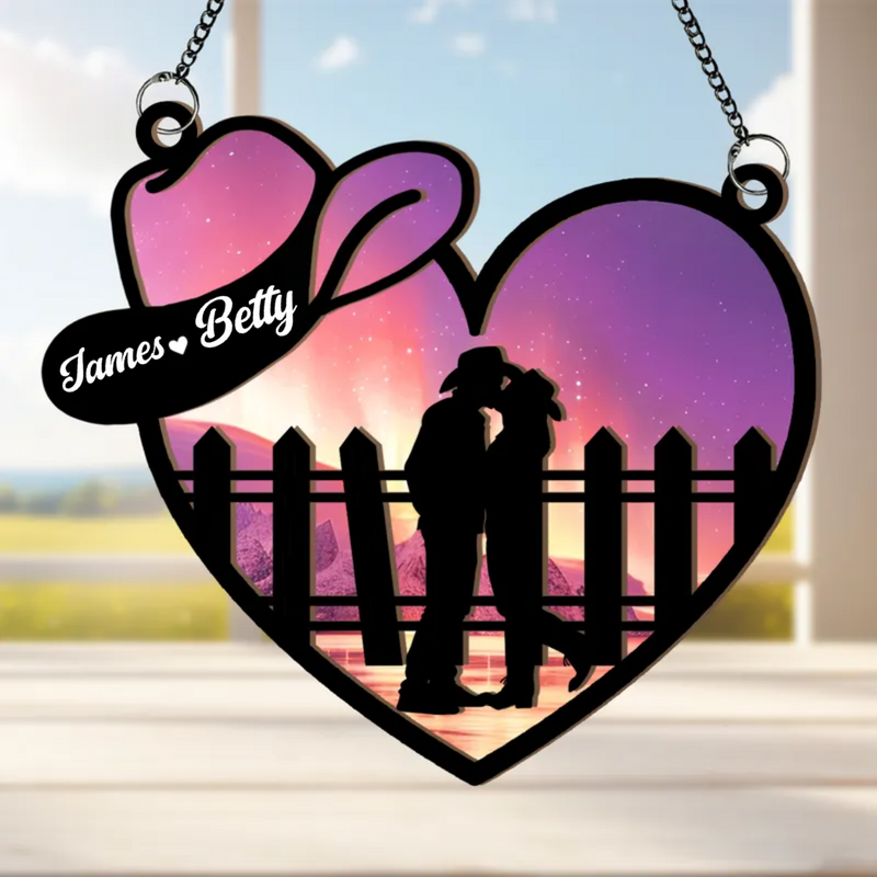 Couple - Cowboy And Cowgirl In Love - Personalized Window Hanging Suncatcher Ornament (HJ)