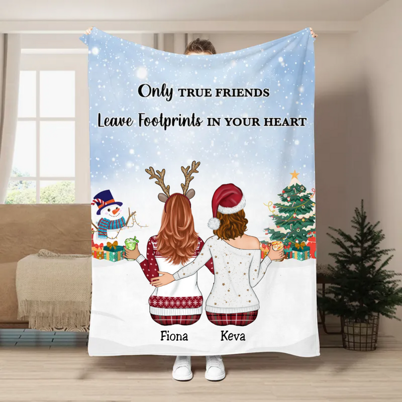 Besties - Only True Friends Leave Footprints In Your Heart - Personalized Blanket T1