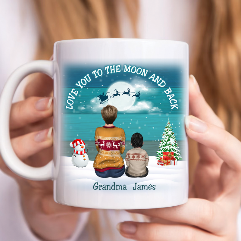 Family - Blue Palette Moon Grandma & Grandkids Back View - Personalized Mug (LH)