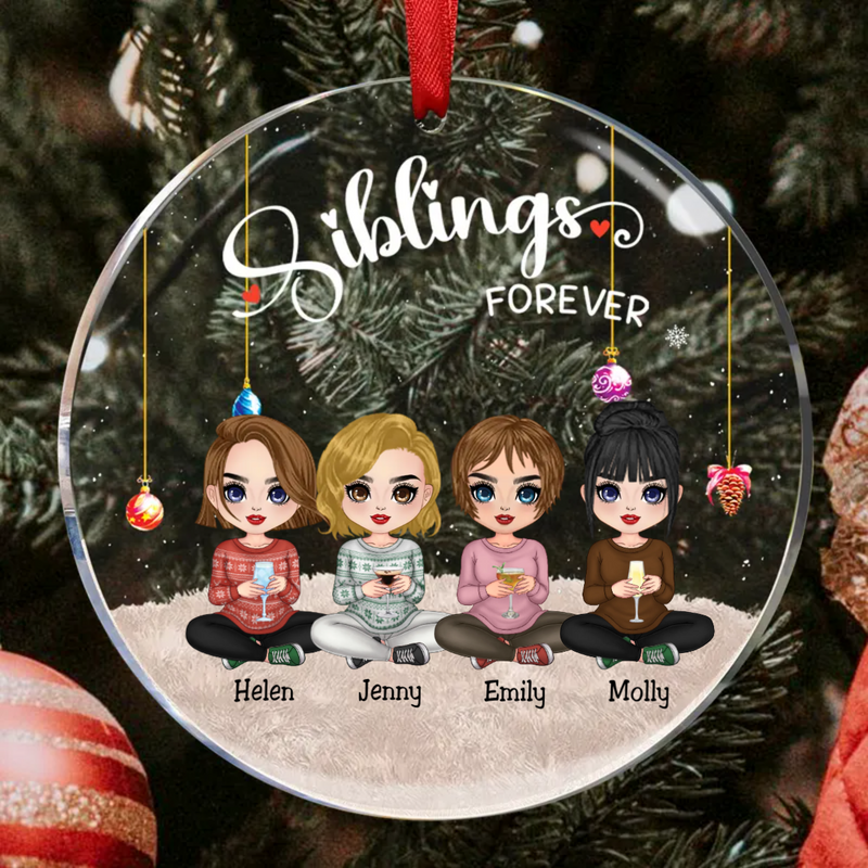 Sisters - Siblings Forever - Personalized Circle Ornament (TB)