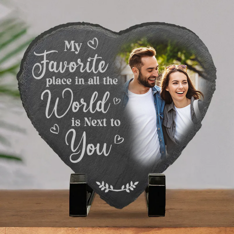 Couple - My Favorite Place In All The World Is Next To You - Personalized Shaped Stone With Stand