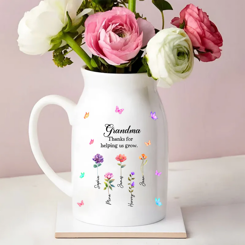 Family  - Thanks For Helping Us Grow - Personalized Flower Vase