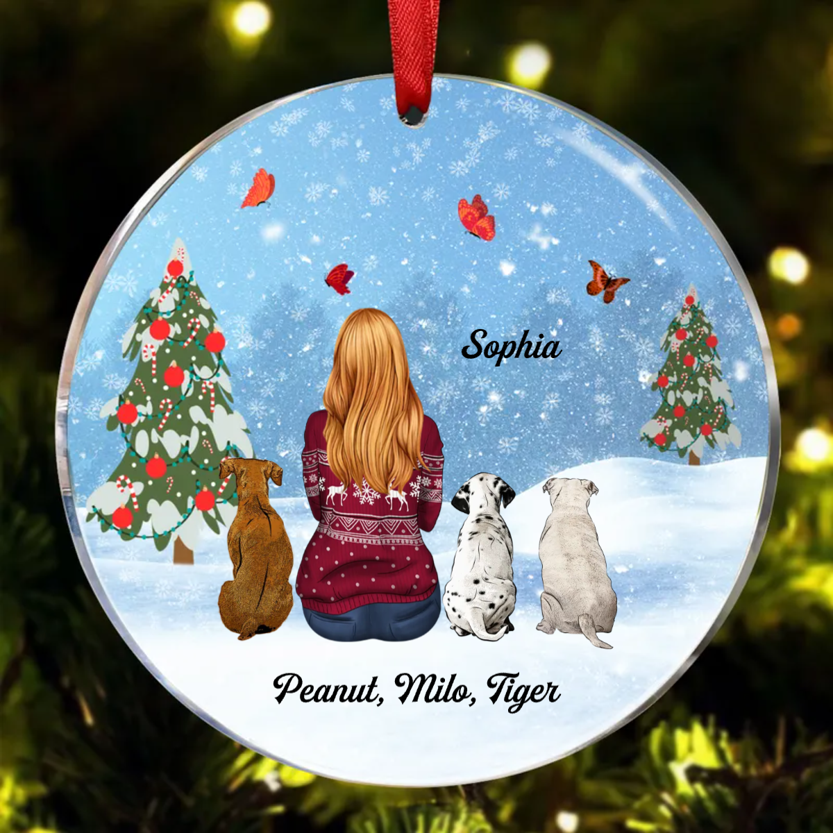 A Girl Who Loves Her Dogs Berry Tree Personalized Circle Ornament