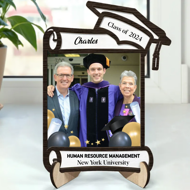 Family - Custom Photo Graduation Appreciation - Personalized 2-Layered Wooden Plaque With Stand (HJ)