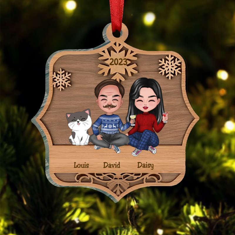 Family - Cute Family Sitting - Personalized Ornament (LH)