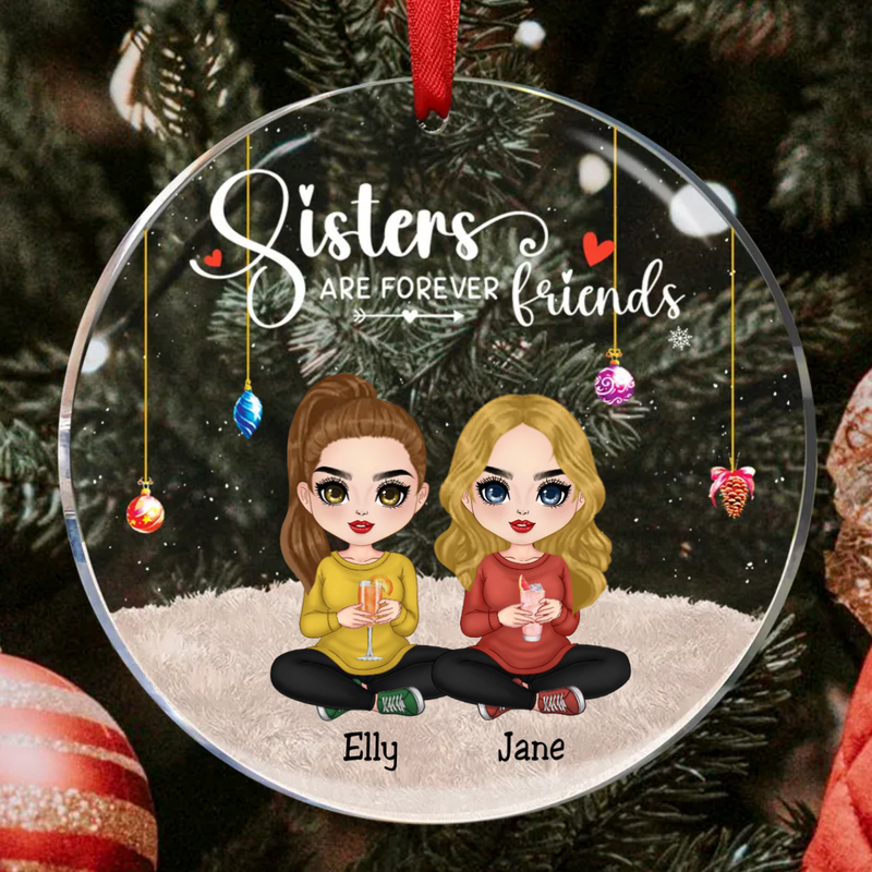 Sisters - Sisters Are Forever Friends - Personalized Circle Ornament (TB)