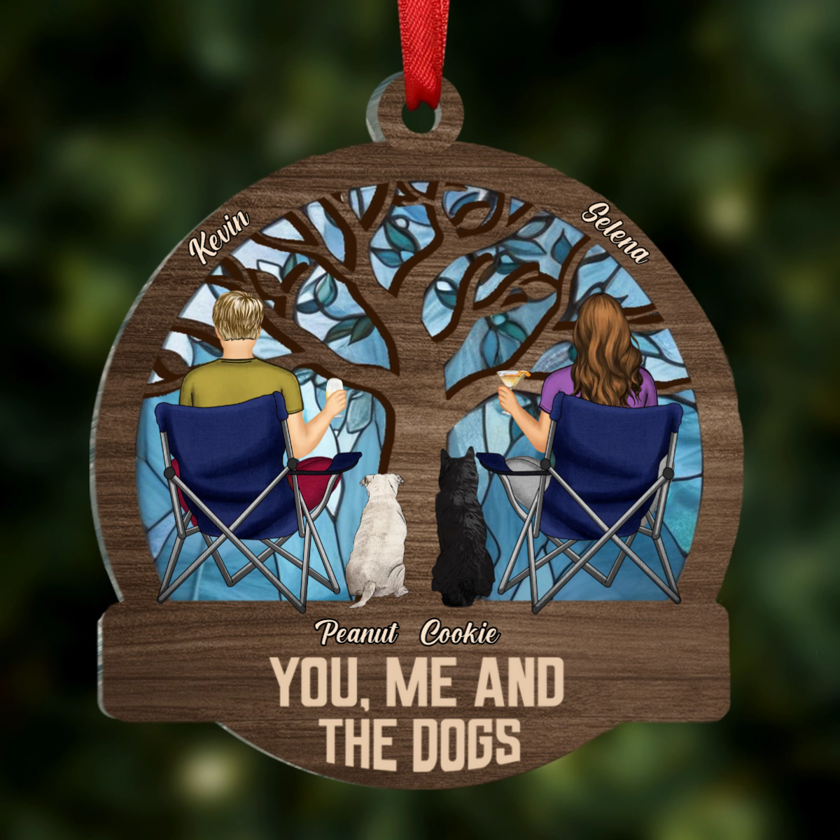 Four Seasons You, Me And The Dog - Personalized Window Hanging Suncatcher Ornament