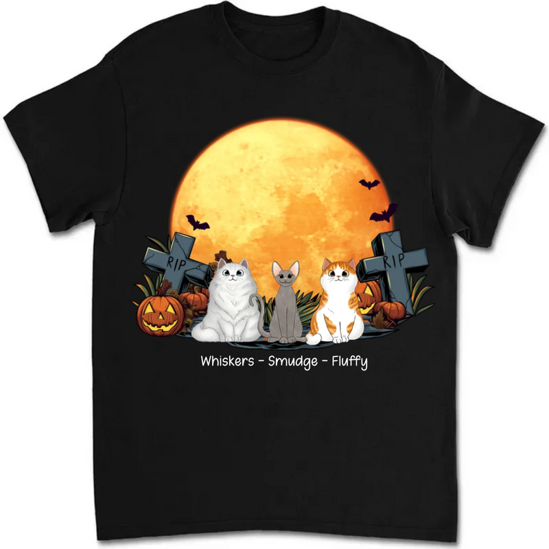 Cat Lovers - Cats In Moonlight Halloween - Personalized Unisex T-shirt