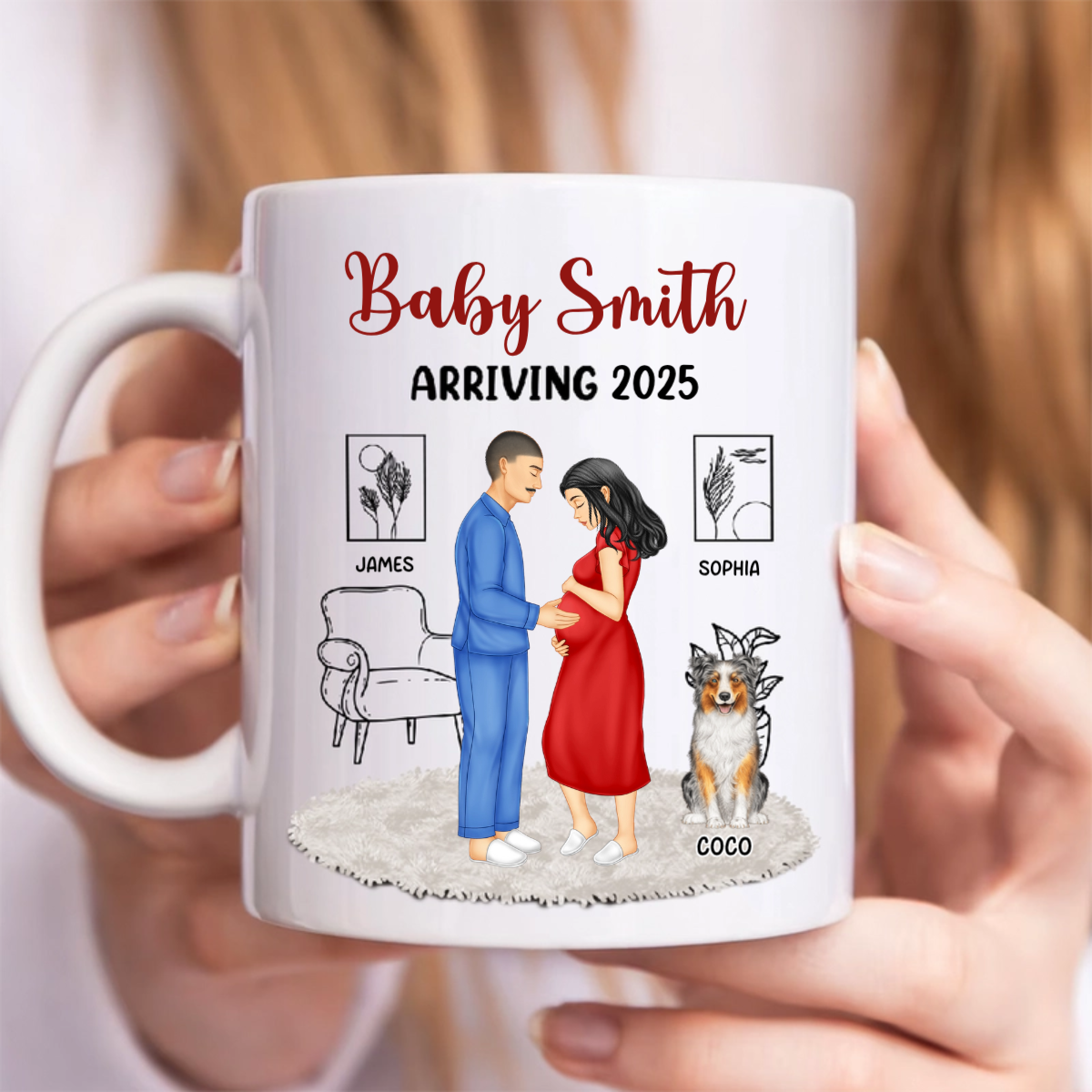 Baby Arriving Expecting Family - Personalized Mug